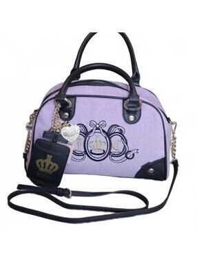 Juicy Couture Violet Bowler Bag Velour Dark Brown Trim Charm Crossbody Strap NWT